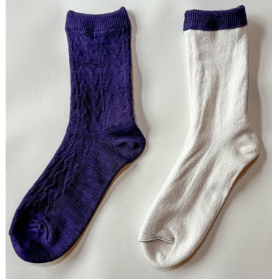 【ezu】ひえとりくつした 薄手/グレープ◆シルク×コットンの二重構造靴下◆ジャガード編み【1650076】