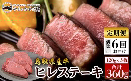 22-3.【6回定期便】鳥取県産牛ヒレステーキ 3枚 計360g×6回【国産 鳥取和牛 和牛 焼肉 肉 にく 鳥取県 北栄町 おすすめ 人気】鳥取県北栄町120000肉牛肉