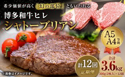 【定期便12回】 博多和牛 ヒレ シャトーブリアン 300g (2枚入り) 黒毛和牛福岡県直方市600000肉牛肉