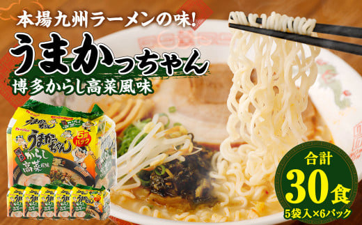 うまかっちゃん 博多からし高菜風味 30食(5袋×6パック)  豚骨ラーメン ラーメン福岡県直方市13000麺ラーメン