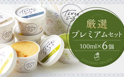 厳選プレミアムセット 100ml×6個 / ジェラート詰め合わせ (ミルク・ピスタチオ・ダークチョコ・そのぎ抹茶”極濃”・季節限定) 大衆割烹樋口 「ながさきジェラート」 アイス ひぐち 長