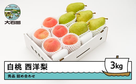 【先行予約】 白桃 西洋梨 秀品 詰め合わせ 3kg 2026年産 令和8年産 山形県産 もも 梨 果物 フルーツ セット アソート 詰合せ   ※沖縄・離島への配送不可 ns-fshyx3山形県大石田町14000果物・フル