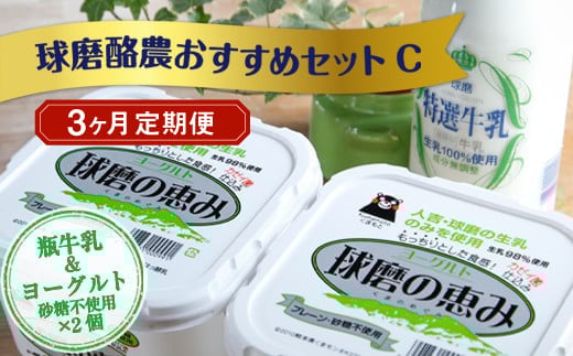 【3ヶ月定期便】球磨酪農おすすめセットC(瓶牛乳&ヨーグルト砂糖不使用×2個)熊本県湯前町27000卵・乳製品ヨーグルト