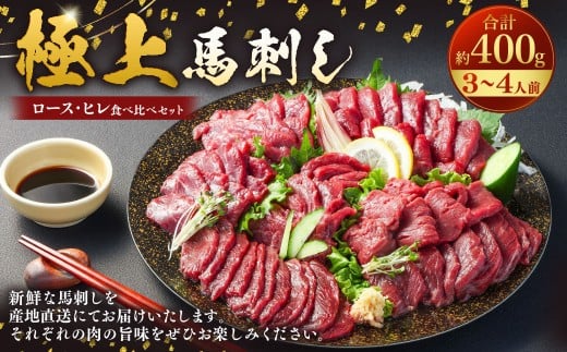 【フジチク ふじ馬刺し】極上馬刺し ロース・ヒレ食べ比べセット(3〜4人前/各200g)合計400g 2種 食べ比べ 馬刺し 赤身 ロース ヒレ 馬肉 熊本県熊本県湯前町24000肉ジビエ