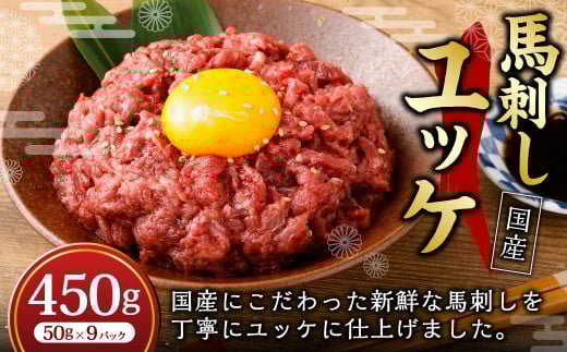 【フジチク】国産 馬刺し ユッケ 50g×9 合計450g 馬刺し 馬肉 タレ付き 馬刺 馬 肉 お肉 おつまみ 冷凍熊本県湯前町16000肉ジビエ