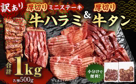 訳あり 厚切り 牛ハラミ ミニステーキ & 厚切り牛タン セット 合計1kg 肉 お肉 牛肉 ハラミ 牛タン タン 冷凍 熊本県 湯前町熊本県湯前町14400肉牛肉