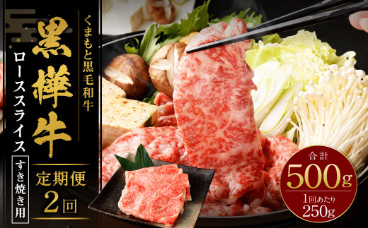 【2回定期便】 黒樺牛 ロース すき焼き用 250g 計500g 黒毛和牛 霜降り肉 すき焼き しゃぶしゃぶ 冷凍熊本県湯前町30000肉牛肉