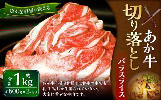 熊本和牛あか牛 切り落とし 1kg(あか牛バラスライス500g×2パック)和牛 バラ バラ肉 国産 九州産 惣菜 冷凍 熊本県 湯前町熊本県湯前町12000肉牛肉