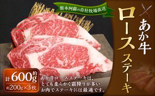 あか牛 ロースステーキ 約600g(あか牛ロースステーキ 約200g×3枚)肉 お肉 牛肉 和牛 褐毛和種 国産 九州産 冷凍 熊本県 湯前町熊本県湯前町36000肉牛肉