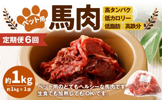 【6回定期便】ペット用馬肉 約1kg×1袋 合計約6kg ペットフード 馬 肉 高タンパク 低カロリー熊本県湯前町72000肉ジビエ