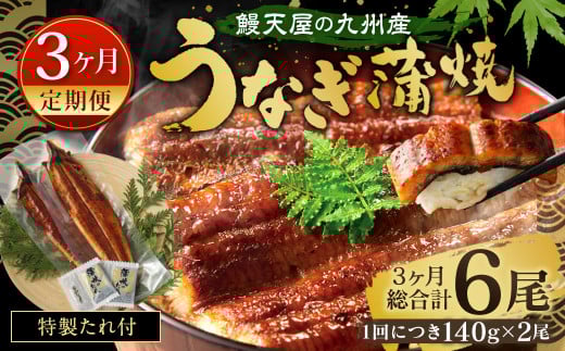 【3ヶ月定期便】鰻天屋の 九州産 うなぎ 蒲焼 約140g×2尾 セット福岡県北九州市40000魚介・海産物うなぎ