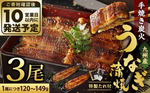 九州産 手焼き 炭火 うなぎ 蒲焼 3尾 計360g以上 (1尾あたり120〜149g)福岡県北九州市23000魚介・海産物うなぎ