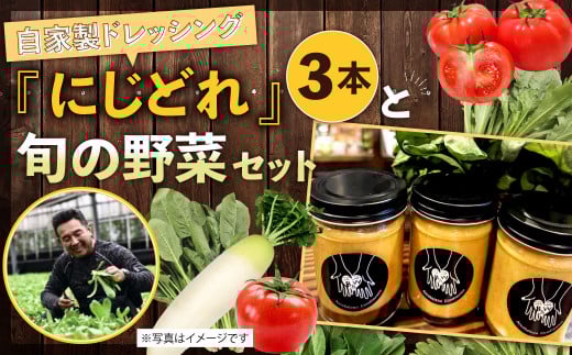 自家製 ドレッシング 「にじどれ」 3本 と 旬の野菜 セット 野菜 サラダ 調味料 北九州市産福岡県北九州市13000調味料・油ドレッシング