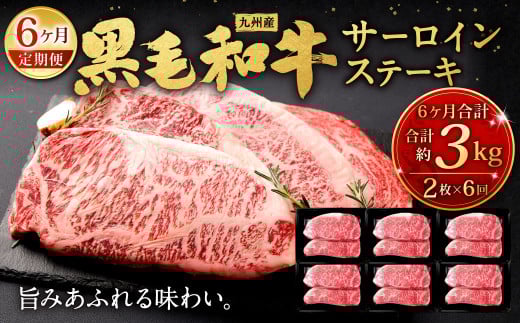 【6ヶ月定期便】 九州産 黒毛和牛 サーロインステーキ 合計約3kg (約250g×2枚×6回) 牛肉 国産 ステーキ サーロイン 牛肉 お肉 国産 日本産福岡県北九州市131000肉牛肉