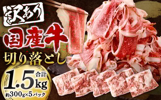 訳あり 国産牛 切り落とし 合計約1.5kg 約300g×5パック福岡県北九州市13000肉牛肉
