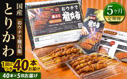 【5ヶ月定期便】 おウチで権兵衛 とりかわ串 (40本セット)×5回福岡県北九州市162000肉鶏肉