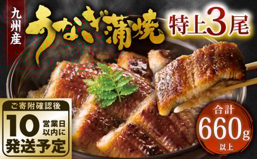 九州産 うなぎ 蒲焼 特上 3尾 計660g以上 (1尾あたり220〜235g)【順次発送】福岡県北九州市22000魚介・海産物うなぎ