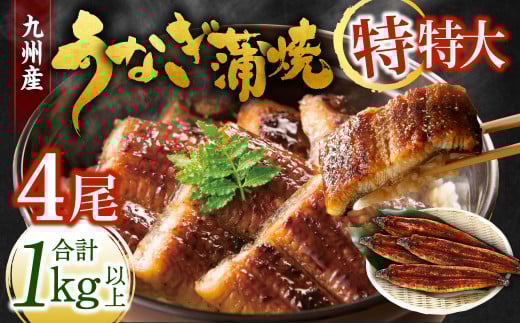 九州産 うなぎ蒲焼 特特大4尾 (1尾あたり250〜266g) 合計:1kg以上【2026年1月発送】福岡県北九州市30000魚介・海産物うなぎ