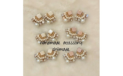ビーズ 刺繍 ひし形 ピアス イヤリング ジュエリー アクセサリー chiimade:ピアス 赤奈良県三宅町8000衣類・装飾品・工芸品アクセサリー