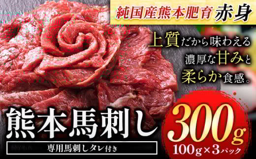 馬刺し 赤身 馬刺し 300g 【純 国産 熊本 肥育】 たっぷり タレ付き 生食用 冷凍《30日以内に出荷予定(土日祝除く)》熊本県産山村10000肉ジビエ