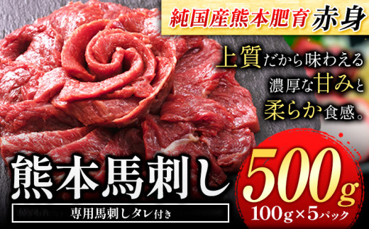 馬刺し 赤身 馬刺し 500g 【純 国産 熊本 肥育】 たっぷり タレ付き 生食用 冷凍《30日以内に出荷予定(土日祝除く)》熊本県産山村14000肉ジビエ