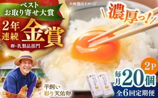 卵 定期便【全6回定期便】黄身の濃厚なコクと白身の甘み!たたらの里平飼い 彩り天佑卵 20個入り(10個×2P)たまご 卵 放牧卵 玉子 タマゴ 鶏卵 生卵 国産 平飼い 放し飼い 卵焼き 卵かけご