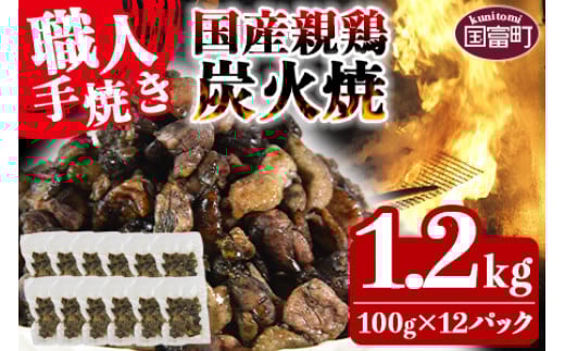 <国産親鶏炭火焼 1.2kg(100g×12パック)>翌月以降準備でき次第順次出荷【 鶏 肉 鶏肉 国産 親鶏 とりにく 炭火焼き 手焼き おつまみ 晩酌 晩酌 小分け お惣菜 特産品 】宮崎県国富町14000肉