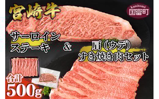 <宮崎牛サーロインステーキ & 宮崎牛肩(ウデ)すき焼き肉セット 合計500g>翌月末迄に順次出荷宮崎県国富町19000肉牛肉