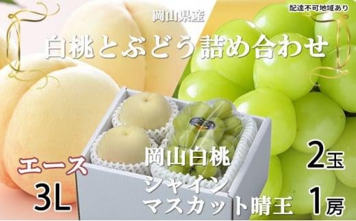 桃 ぶどう 2026年 岡山 白桃 エース 2玉×約300g(3Lサイズ、早生種・中生種) シャイン マスカット 晴王 1房約600g 詰め合わせ 岡山県産 フルーツ岡山県岡山市25000果物・フルーツその他 果物・