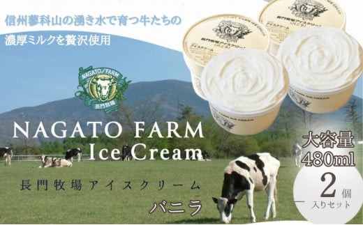 長門牧場アイスクリーム 480ml バニラ2個セット長野県長和町14000菓子・スイーツアイス・ジェラート