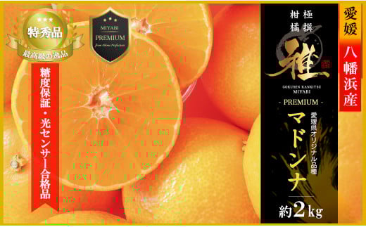 極撰柑橘<雅プレミアム>糖度保証・光センサー 合格品「 マドンナ 」約2キロ<D39-61>【1614244】愛媛県八幡浜市18000果物・フルーツみかん・柑橘類