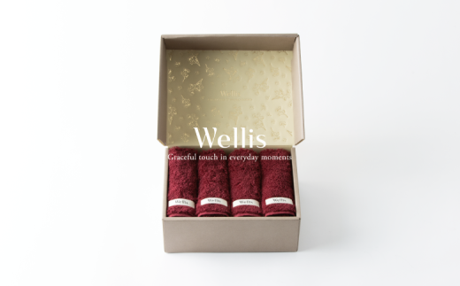 Wellis【極上の肌心地】ウォッシュタオル4枚 ギフトセット ボルドー(009_5043_04)大阪府熊取町37000雑貨・日用品寝具・タオル