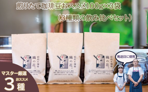 煎りたて珈琲豆おススメ100g×3袋(3種類の飲み比べセット)(045_5001)※北海道・沖縄・離島への配送不可大阪府熊取町11000お茶・飲料コーヒー・紅茶