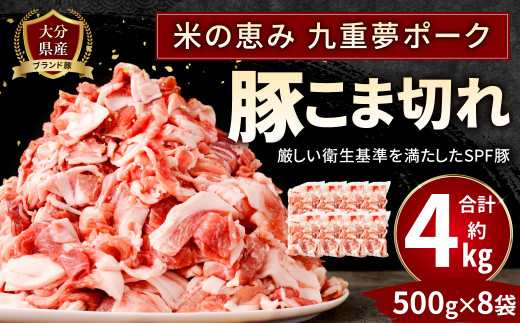 027-1056 【数量限定】大分県産 ブランド豚「米の恵み 九重夢ポーク」こま切れ 約4kg(500g×8袋)真空パック大分県豊後大野市11000肉豚肉
