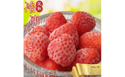 105-1108 大分県産 冷凍いちご 約600g×3パック 合計約1.8kg 急速冷凍 個装 いちご イチゴ 苺 フルーツ 果実 完熟大分県豊後大野市9000果物・フルーツいちご