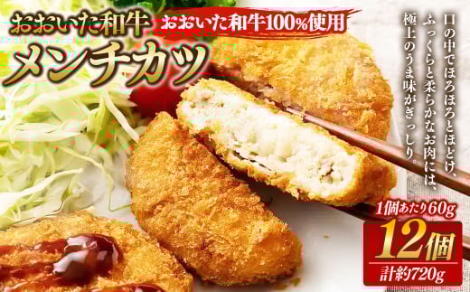 175-1206 【おおいた和牛 100%使用】おおいた和牛 メンチカツ 12個 計約720g 牛肉 肉 和牛 おかず 惣菜 冷凍大分県豊後大野市7000肉その他 肉