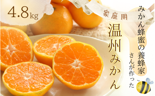 【ご家庭用】数量限定 和歌山県産 みかん蜂蜜養蜂家さんが作ったみかん。S,SSサイズ混合 4.8kg 【2024年11月下旬〜12月末までに順次発送】/ みかん ミカン  温州みかん 紀美野町 和歌山 甘い 小