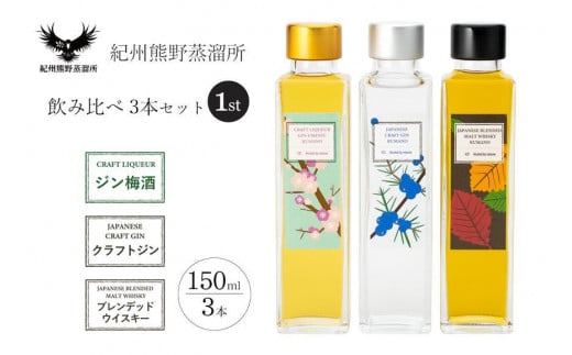 紀州熊野蒸留所 飲み比べ 150ml 3本セット和歌山県上富田町12000酒・アルコールウイスキー・洋酒・リキュール