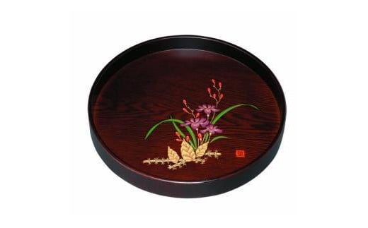 木製丸盆 茶盆(深型) 黒檀杢 山路(金蒔絵・盛絵)【YG400】和歌山県上富田町25500雑貨・日用品食器・グラス
