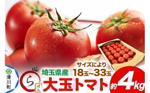 大玉トマト 約4kg(サイズにより18玉〜33玉)埼玉県産 トマト埼玉県滑川町22000野菜・きのこトマト