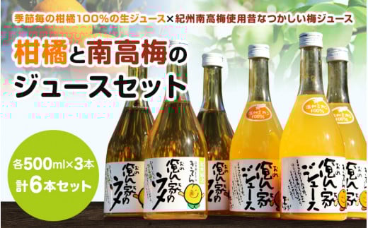 紀州産ミカンジュースと南高梅のジュースセット  季節毎の柑橘ジュース500ml×3本、梅ジュース500ml×3本 / 和歌山 和歌山県産 田辺市 紀州南高梅 梅  梅ジュース みかん みかんジュース 100