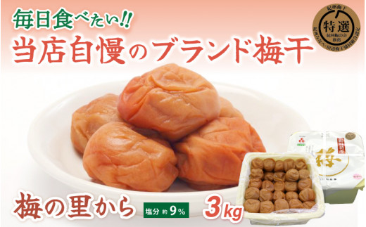 梅の里から3kg  (塩分9%)/ 田辺市 紀州南高梅 南高梅 梅干し 梅干 梅 ご飯のお供【ing026-1】和歌山県田辺市35000鍋セット・総菜・加工食品漬物・梅干・キムチ