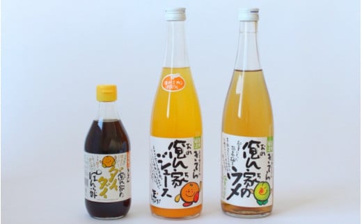 紀州産ミカンジュースと南高梅のジュースと橙ポン酢セット  季節毎の柑橘ジュース700ml×1本、梅ジュース700ml×1本、橙ポン酢360ml×1本 / 和歌山 和歌山県産 田辺市 紀州南高梅 梅  梅ジュー