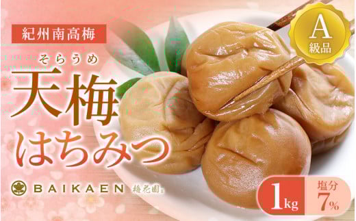 紀州南高梅 天梅(そらうめ)はちみつ 1kg 塩分約7% A級品 大粒5Lサイズ /  梅干し 梅干 うめぼし 南高梅 はちみつ梅 はちみつ梅干し 国産 梅 うめ ウメ 健康 ご飯のお供 和歌山県 田辺市【bik001