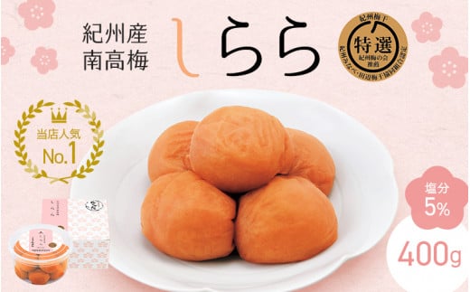 紀州産南高梅 梅干し しらら (塩分5%)400g / A級品 梅干し 梅干 梅 中田食品 和歌山 田辺 紀州南高梅 南高梅 うす塩 減塩 塩分控えめ ご飯のお供【nkt010-1】和歌山県田辺市11000鍋セット・総