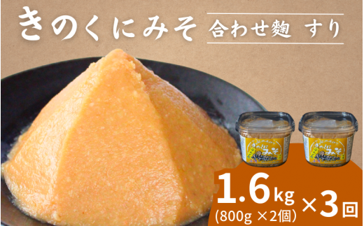 【3カ月定期便】きのくにみそ(合わせ麹)すり 計4.8kg(1.6kg×3回) / 味噌 ミソ 生みそ 調味料 こし味噌 みそ汁 和歌山県 田辺市【kyj024-tk】和歌山県田辺市24000調味料・油味噌