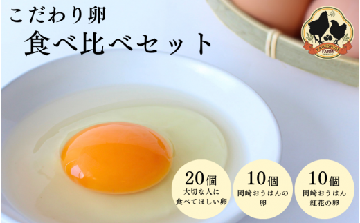 こだわり卵 3種食べ比べセット 計40個【冷蔵配送】 / 岡崎おうはん 純国産鶏 卵 たまご 鶏卵 平飼い 紅花 お取り寄せ 卵かけごはん 和歌山県 田辺市【kag007】和歌山県田辺市13000卵・乳製品卵