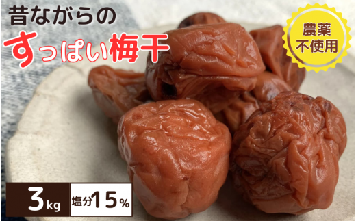 昔ながらのすっぱい梅干 3kg (200g×15) 塩分15% / 梅干し 田辺市 紀州南高梅 南高梅 梅干 梅 うめ 肉厚 お米 おにぎり 焼酎 梅酒 健康 昔ながら 栽培期間中農薬不使用 和歌山 龍神 【mpt008】和