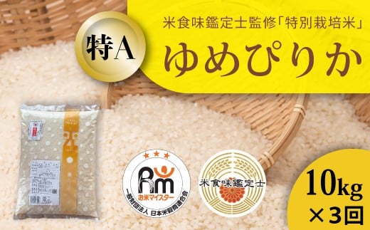 【北海道 農家直送! 米食味鑑定士 三ツ星お米マイスター 栽培 監修 定期便】舟山農産 令和7年産特別栽培米ゆめぴりか 10kg×3回コース北海道当麻町96000米・パン白米