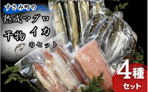 すさみ町の熟成マグロ・イカ・干物のセット(まぐろ200g〜300g×1本 、イカ×3〜5枚 、干物×6枚【あじ開き×3 、さんまみりん干し×3 】)/ まぐろ 鮪 いか アジ サンマ  詰め合わせ【gyg201】和歌
